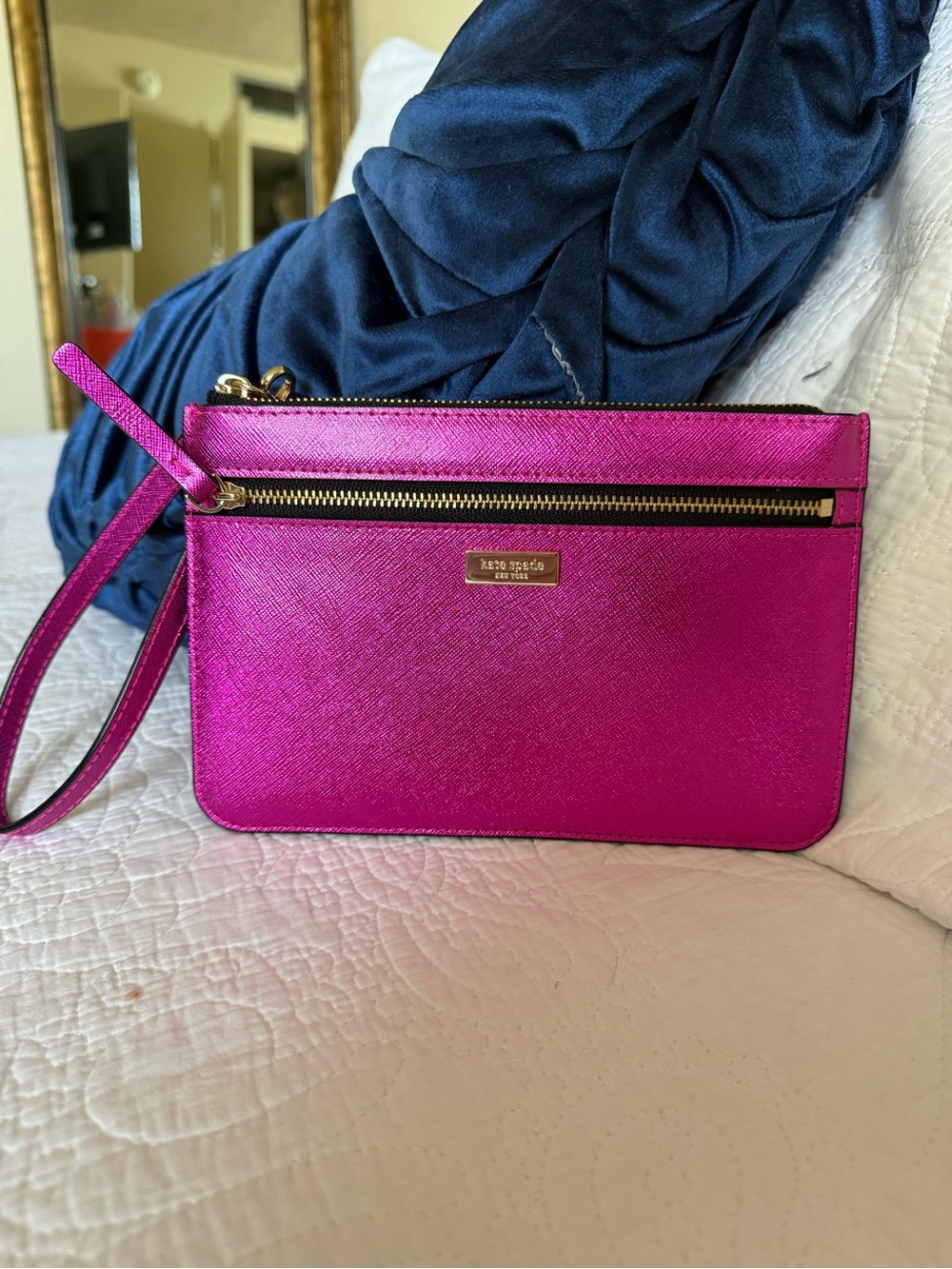 kate spade Metallic Fuchsia Pink Wristlet with Gold Hardware